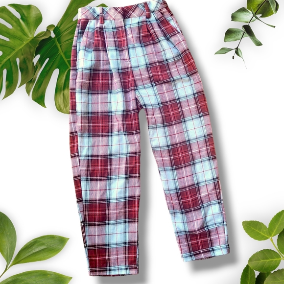 Red Plaid H&M Pants, sz Small - Picture 1 of 9